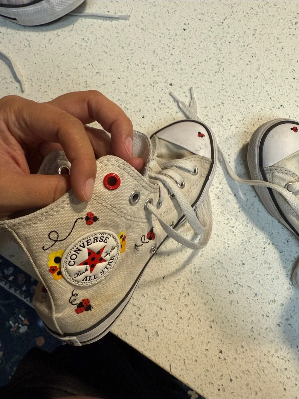 Converse Kids White High-Top Sneakers with Ladybug & Floral Accents